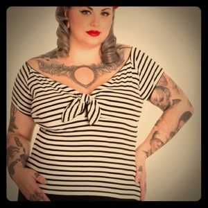 Hell Bunny NAVY WHITE Striped Bardot Top NEW 3X